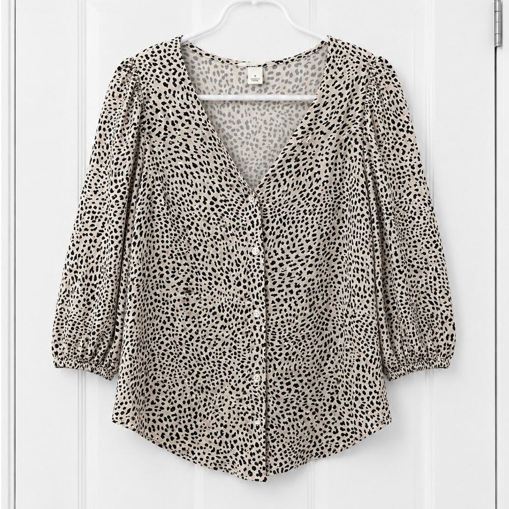 H&M Linen Blend Animal Print Puff Sleeve Blouse – Size Large